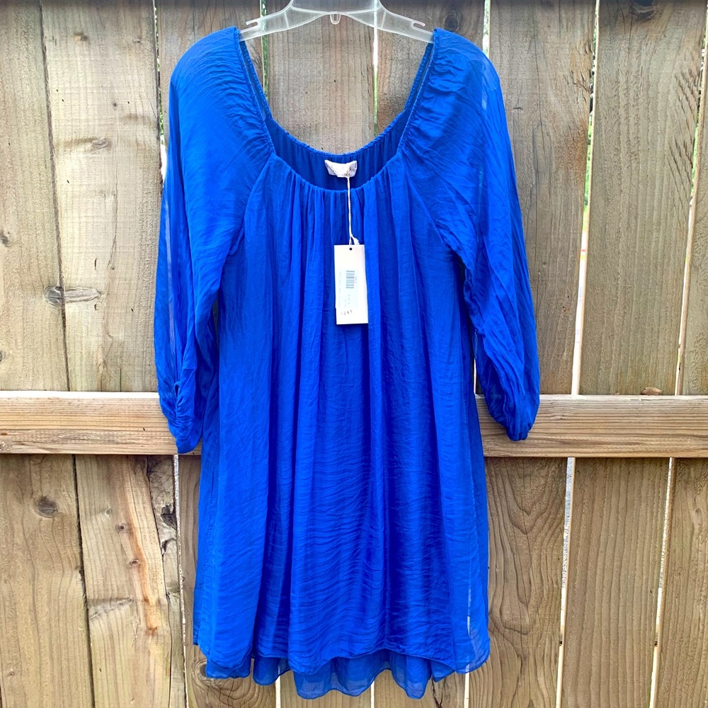 SOFIA Made in Italy, 100% Silk Peasant Short Dress or Tunic - one size